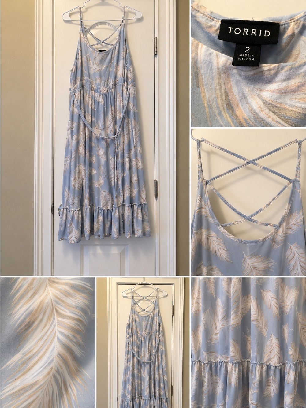 torrid Light Blue and Cream Feather-Print Maxi Dress